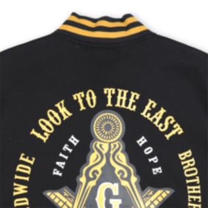 Chaqueta de lana Mason-60% algodón, 40% poliéster | Chaqueta de lana negra Fraternity Varsity con logotipo de apliques y serigrafía - Product Image 5