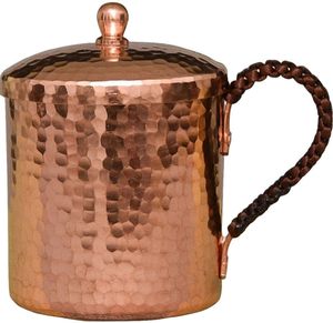 Pichet à thé turc en cuivre martelé antique avec poignée en bois, capacité de 1000 ml, logo personnalisé, carafe en métal vieilli - Product Image 1