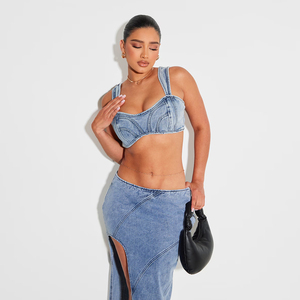 Vêtements en jean crop top grande taille robe streetwear style hiver prix de vente en gros du meilleur design - Product Image 3