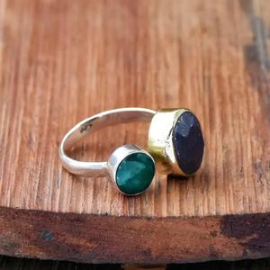 Lapislázuli Esmeralda 925 Plata de ley Declaración ajustable Piedra DE NACIMIENTO Anillo de bodas Regalo para ella - Product Image 4