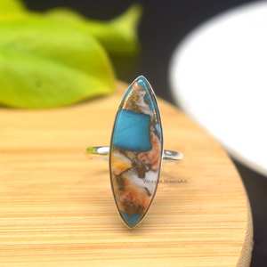 แหวนหอยมุกหนามดีไซน์ล่าสุด ประดับด้วยทองแดงและเทอร์ควอยซ์ เงินแท้ 925 สไตล์โบฮีเมียน นาวาโฮ ผลิตภัณฑ์เครื่องประดับทำมือ ผู้ผลิตเครื่องประดับจากอินเดีย - Product Image 2