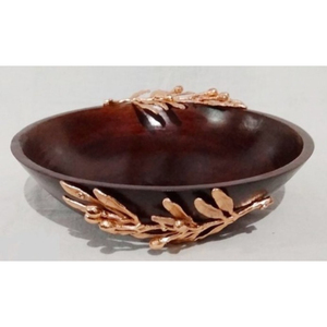 Cuenco de comida de madera Natural Vintage, cuenco para servir con acento dorado, decoración ecológica para el hogar, accesorio de cocina para mesa a la venta - Product Image 2