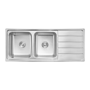 Évier de cuisine en acier inoxydable 201/304 à double compartiment 50/50 fabriqué à la machine, finition satinée/laquée avec égouttoir - Product Image 2