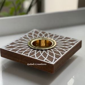 Bougeoir chauffe-plat en bois de manguier fabriqué à la main Bougeoir en bois rustique pour la décoration intérieure, la table et l'éclairage festif - Product Image 2