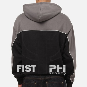 Custom Embroidered Logo Design Black Gray Panel Heavyweight 100% Cotton Winter Hoodie-Unisex 350g Fabric Trendy 2026 - Product Image 2