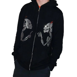 Sudadera con capucha de lana de algodón 100% de peso pesado para hombre de la mejor calidad, cremallera completa, logotipo personalizado, transferencia de calor, diamantes de imitación, sudadera con cremallera completa Premium - Product Image 5