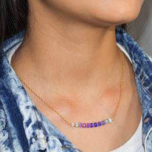 16'' Handmade Beaded <b>Necklace</b> 925 Sterling Silver with Natural Lavender <b>Opal</b> Charm Gold Plated Wedding Gift for Women - Product Image 3