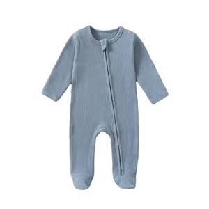New Design Waffle Pure Color <b>Baby</b> Romper Soft Breathable Long Sleeve <b>Baby</b> Rompers Zipper <b>Baby</b> Pajama - Product Image 6