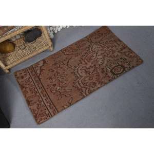 Alfombra Rectangular Hecha a Mano, Ecológica, Vintage, de Lana Marrón, Pelo Medio, con Diseño de Patchwork, para Comedor, 1.9 x 3.4 pies, con Base de Látex - Product Image 2