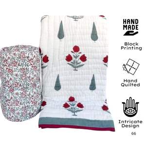 Organic Cotton Jaipuri Hand Block Print Quilt Sets 108\"X90\" Soft <b>Comfortable</b> Floral Kantha Premium Wholesale From India - Product Image 3