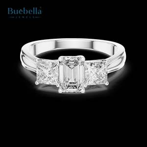 Gran oferta Original 925 plata esterlina Esmeralda y princesa diamante tres piedras anillo para mujer delicado regalo de fiesta de boda joyería - Product Image 3