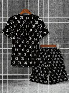 Wholesale Summer T-Shirt <b>Shorts</b> 2 Sets Of <b>White</b> Sportswear <b>Men</b> 3d Letters Retro Street Wear Creative Pattern <b>Men's</b> Suit <b>Short</b> - Product Image 2