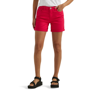 Shorts en jean pour femmes de couleur rouge, design personnalisé, lavage délavé, coupe régulière, décontracté, couleur unie, shorts boutonnés d'été - Product Image 1