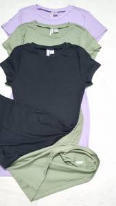 Logo personnalisé solide été 100% coton femmes longue robe col rond demi manches taille élastique moulante anti-rides écologique - Product Image 3