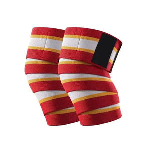 Rodilleras Tejidas a Rayas Rojas, Blancas y Amarillas, Transpirables, con Cierre de Gancho y Bucle, Unisex, Protección para Voleibol, para Todas las Estaciones - Product Image 1