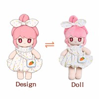 Boneka Plush Rambut Pink Custom Mata Bintang Gaun Renda Figur Isi Dakron Gaya Anime Kawaii Mainan Koleksi