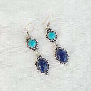 Pendientes de Piedras Múltiples de Lapislázuli y Turquesa, Plata de Ley 925, Pendientes Colgantes Hechos a Mano con Cristales, Joyería Boho, Regalo para Ella - Product Image 4