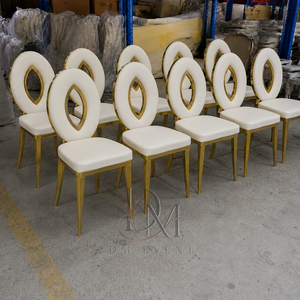Open Ring Back <b>Gold</b> Stainless Steel Wedding Reception <b>Chair</b> with White Cushion for Banquet Halls Wholesale Seating - Product Image 2