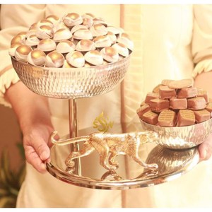 Cuenco de Metal redondo decorativo de estilo árabe tradicional, mesa hecha a mano de Color dorado para dulces de frutas, cuenco para servir Chocolate - Product Image 4