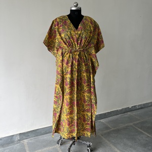 Cotton Indian Floral Kaftan Long Maxi Dress for Moms Modest Style <b>Beach</b> Cover Sleepwear Bikini Spring Fashion, Jaipuri <b>gifts</b> - Product Image 1
