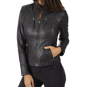 Wholesale Women High Quality Custom Leather Jacket Stand Front Vintage Design Breathable Genuine Leather Winter Jacket - Product Image 3