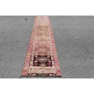 Turkish Vintage <b>Rug</b>, 2.6x13.4 ft Herki <b>Rug</b>, Pink <b>Runner</b> Floral <b>Rug</b> - Product Image 1