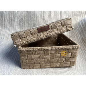 Eco-Friendly 10x10x5 Inch Woven <b>Jute</b> and Cotton Storage <b>Basket</b> with Lid Multipurpose Organizer for Living Room Home Use - Product Image 3