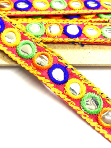 Ruban de dentelle indien multi-ethnique brodé de miroirs et de paillettes, motif 25MM, en coton/paillettes, doux, pour chaussures, vente en gros - Product Image 2