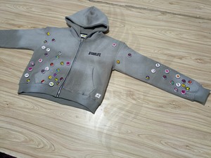 Designs de bouchons de bouteille brodés personnalisés, hiver, numérique, 100% coton, lavage à l'acide, molleton français surdimensionné, fermeture éclair, strass de haute qualité - Product Image 2