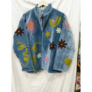 Sujani Reversible Velvet Cotton Jacket Ladies Embroidered Bomber Varsity Sheep Skin <b>Quilted</b> Dry Clean Recommended Autumn <b>Winter</b> - Product Image 1