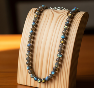 Women's 18-Inch <b>Silver</b> 925 Lock Hand Knotted Geometric Design Trendy Fashion Accessory Labradorite Stone Beaded <b>Necklace</b> - Product Image 5