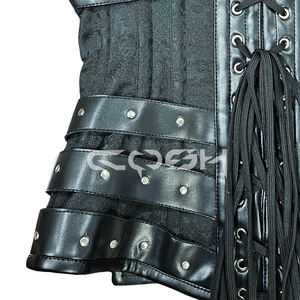 Corset Overbust en Brocart avec Baleines en Acier et Détails Cloutés en Similicuir – Top Corset Fétichiste - Product Image 5