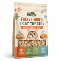 Sachet à fond carré en BOPP refermable imprimé sur mesure pour friandises lyophilisées pour chats, emballage d'aliments pour animaux de compagnie 70g