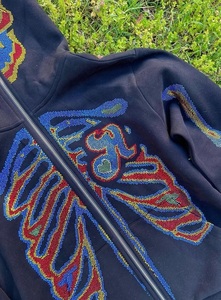 Sudadera con Capucha para Hombre, Diseño de Esqueleto, con Pedrería, Manga Larga, Estampada, Talla Grande, con Cierre, Muestra Gratuita OEM - Product Image 3