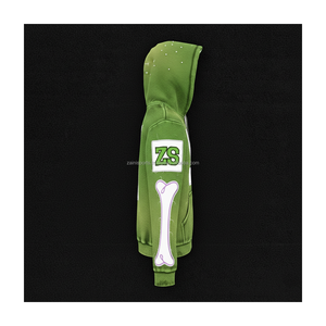 เสื้อมีฮู้ดซิปขนแกะ380GSM พรีเมียมดีไซน์กระดูกสีเขียวผ้าฝ้ายเนื้อนุ่มผสมโพลีเอสเตอร์ปักโลโก้ได้ตามต้องการ - Product Image 5