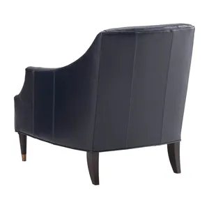 Sillón <span class=keywords><strong>Club</strong></span> de Cuero Azul Contemporáneo, Diseño Minimalista, Base de Madera Maciza y Detalles en Dorado - Product Image 3