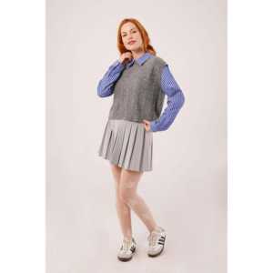 Suéter Gris de Punto para Mujer con Detalle en Mangas y Cuello, Producto al por Mayor - Product Image 3