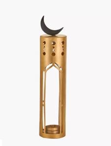 Farol de Ramadán Moderno de Metal Dorado con Diseño de Media Luna, Corte Elegante, Brillo Suave de Vela, Ideal para Decoración Festiva del Hogar, Regalo - Product Image 2