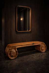 Banc d'entrée en bois massif « Ellada » – Banc d'entrée avec assise en bois, fabriqué à la main à partir de bois dur naturel - Product Image 1