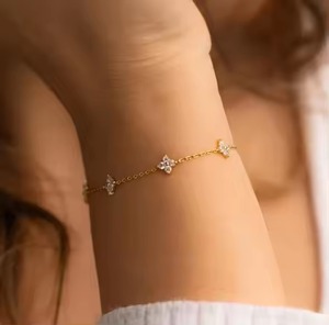 Pulsera con abalorio de diamantes, pulsera de estación de diamantes, pulsera de mini Flores, pulseras de cristal para mujer, pulsera de boda delicada - Product Image 2