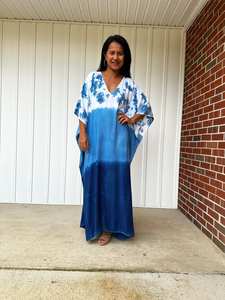 Vestido playero índigo teñido a mano talla grande, caftán teñido naturalmente, vestido maxi bohemio, pareo para vacaciones, ropa para cruceros - Product Image 2