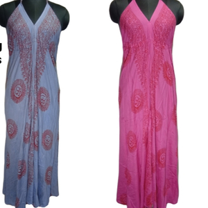 Rayón tela Om impreso largo Dori Boho verano moda Maxi vestido mariposa manga desgaste slip Maxi vestido-venta al por mayor - Product Image 1