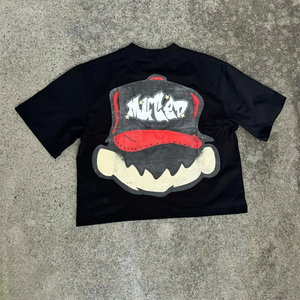 Camiseta personalizada DTG de gran tamaño recortada de Hip Hop sólida para hombre con hombro caído de peso pesado 100% algodón parche bordado - Product Image 4