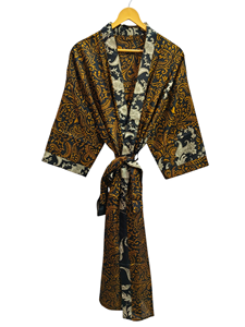 Bridal Robe Light Weight Silk Robe For <b>Woman</b> Night Wear Long Robe, Floral Print Indian Vintage Recycled Silk Sari <b>Kimono</b>, - Product Image 3