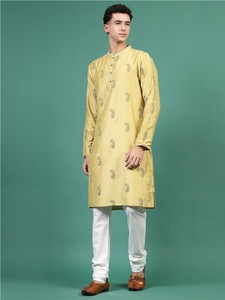 Designer คุณภาพระดับพรีเมียมงานแต่งงานเทศกาล Paisley พิมพ์ด้ายทํางานรูกุญแจคอ Kurta พิมพ์ผู้ชาย Kurta พร้อมชุดนอนสําหรับชาย - Product Image 4