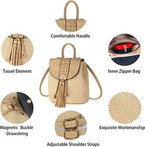 Sac fourre-tout en paille pour femmes grande capacité Shopping fourre-tout bohème sac à bandoulière voyage sac de plage avec doublure OEM - Product Image 4