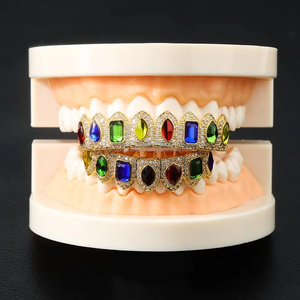 Nuevas parrillas de dientes de Hip Hop multicolor Cz Moissanite 8 Top 8 Bottom Iced Out Teeth Grillz para joyería de dientes - Product Image 2