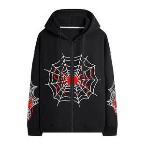 Sweat-shirt à capuche zippé noir pour femme avec imprimé toile d'araignée, collection 2025/2026, idéal pour le quotidien - Product Image 1