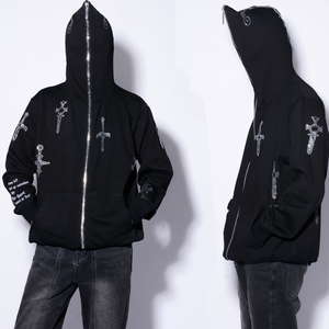 Sweat à capuche zippé Y2K pour homme personnalisé, 100 % coton, tissu en molleton français lourd, tissé uni, surdimensionné, impression 3D en relief, style visage complet - Product Image 4