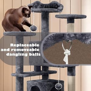 54in Multi-Level Cat Tower Scratching Posts, Ladder & Plush Balls, Durable Indoor Cat Furniture, Dark Gray - Product Image 5